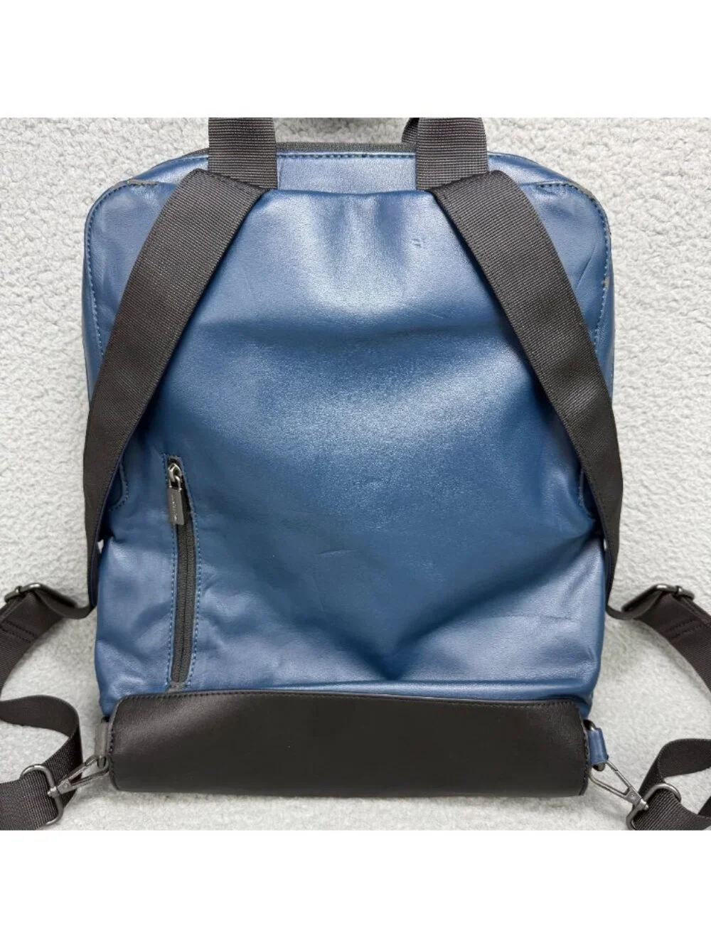 Moleskine Backpack Navy Blue Vertical Device Bag Faux Leather Laptop Mens Womens